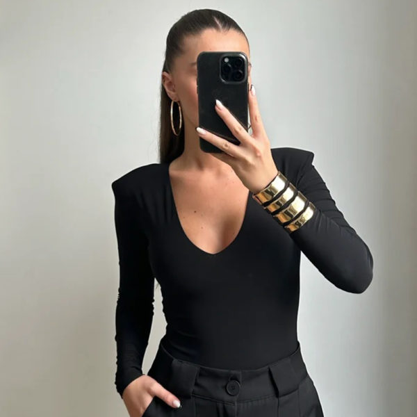 BLACK V-NECK BODYSUIT