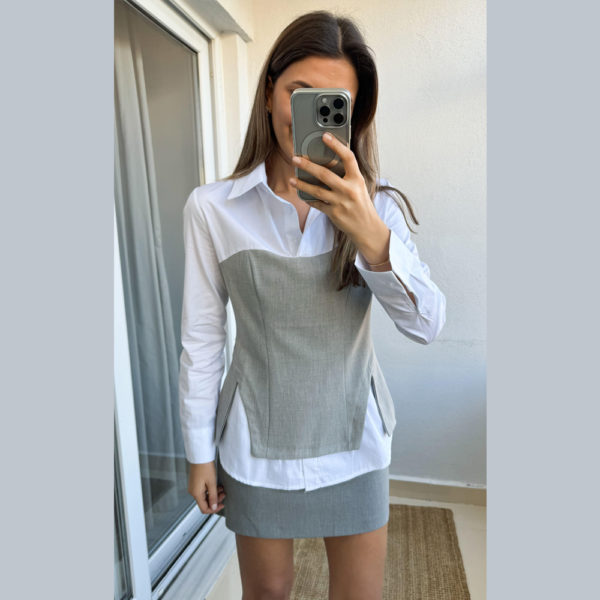 GRAY STRAPLESS SHIRT BLOUSE