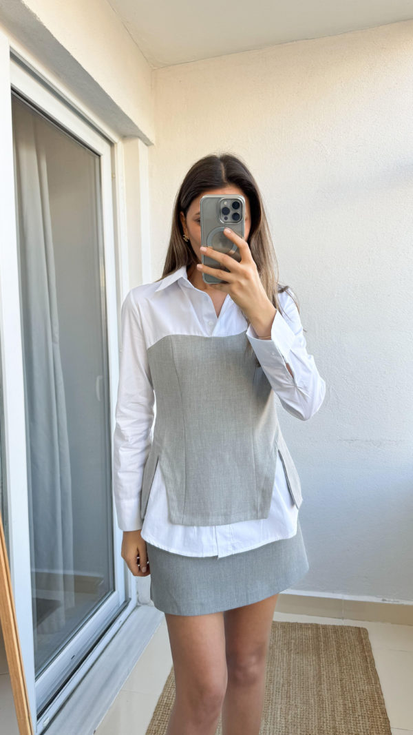 GRAY STRAPLESS SHIRT BLOUSE - Image 2