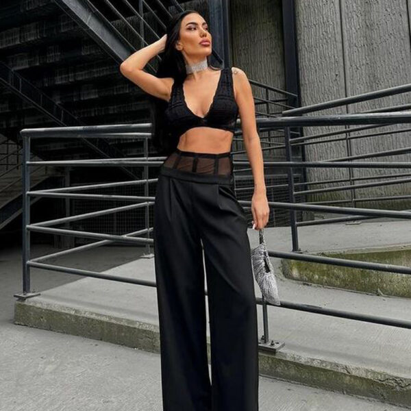 SHEER WAIST BLACK TROUSERS