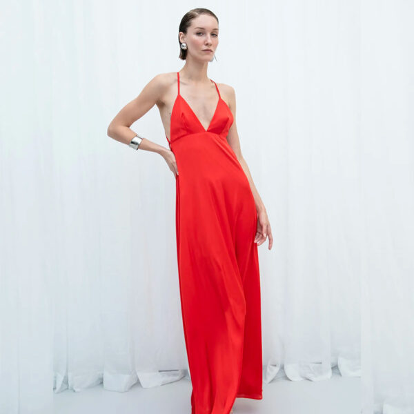 RED SATIN MAXI DRESS