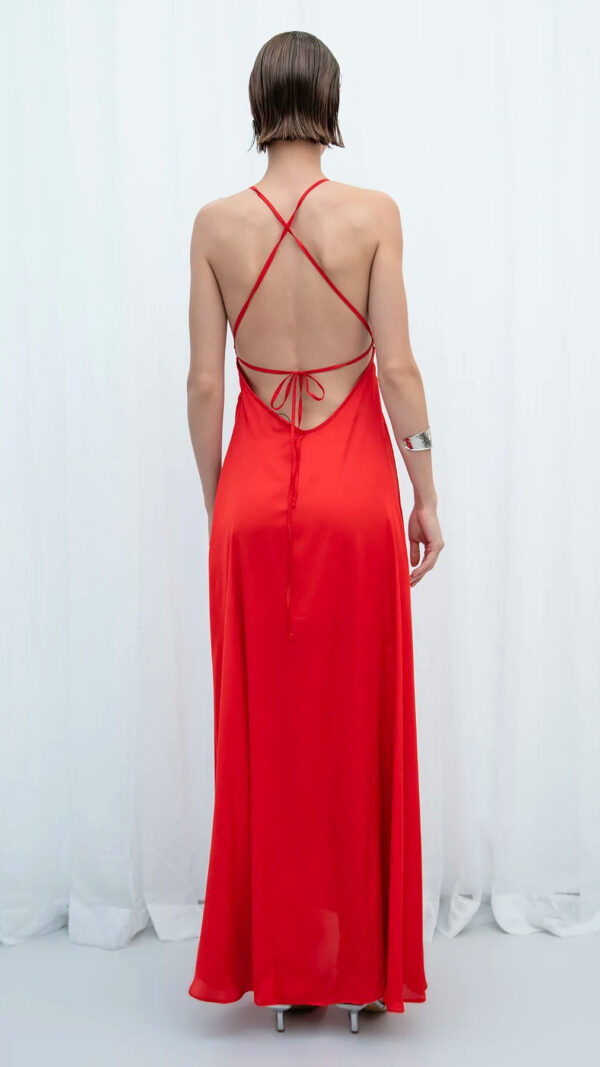 RED SATIN MAXI DRESS - Image 3