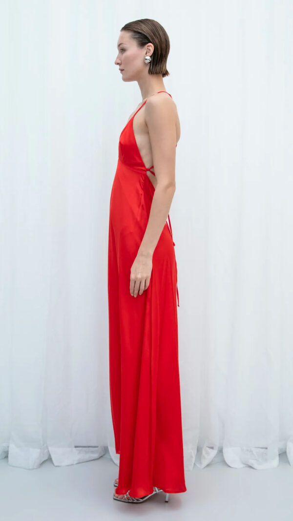 RED SATIN MAXI DRESS - Image 4