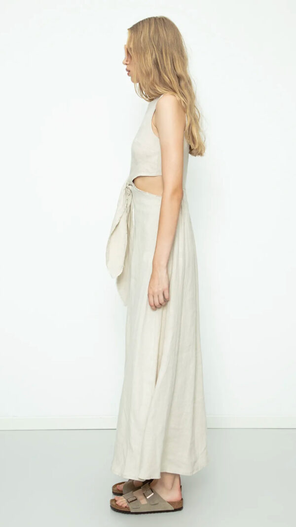 LINEN DETAILED BEIGE DRESS - Image 2