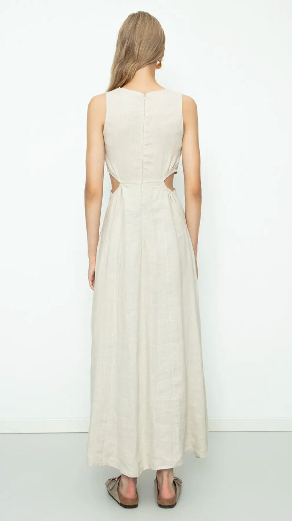 LINEN DETAILED BEIGE DRESS - Image 3